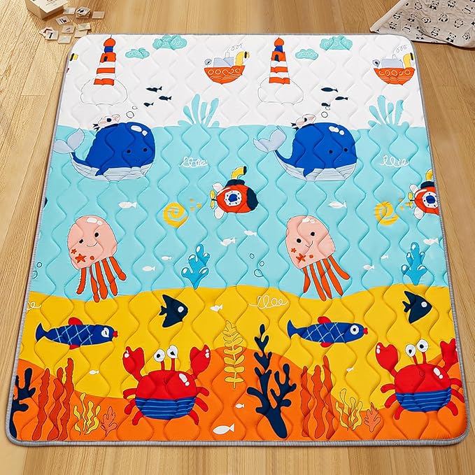 Baby Play Mat - Thicken 71x59 Inch Soft Foam Crawling Mat for Playpen & Floor, Non-Slip Waterproof Playmats for Infants & Toddlers, Portable Foldable & Machine Washable, Ocean World