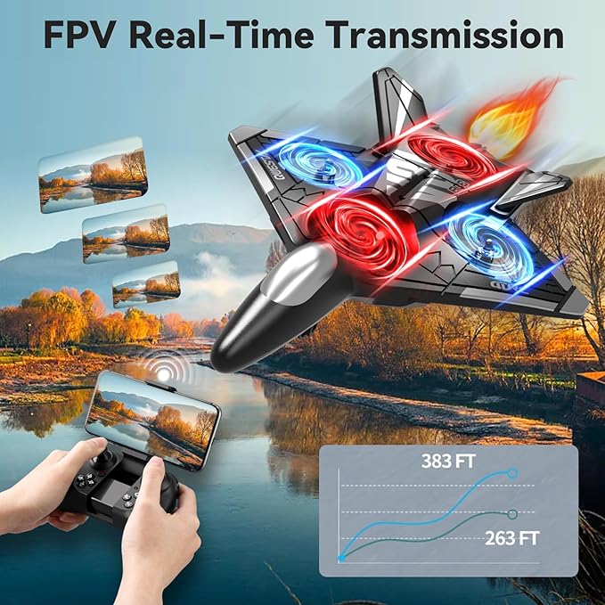 4DRC V31 RC Plane with Camera, Foam Remote Control Drones with Camera for Kids Adults 8-12 12-16, Remote Control Airplane Fighter Jet with Light, 360° Flip Fighter Jet Toy