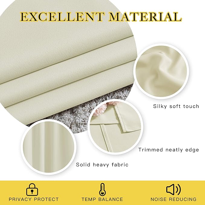 NICETOWN Beige Blackout Curtains 63 inches Long, Grommet Room Darkening Window Treatment Thermal Insulated Vertical Drapes Sound Reducing for Bedroom, W46 x L63, 2 Panels