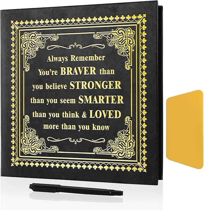 Inspirational Leather Photo Album,Magnetic Self-Stick Page Photo Album,Family Album,Hand Made DIY Albums Holds 3x5, 4x6, 5x7, 6x8 Photos (black-always remember)