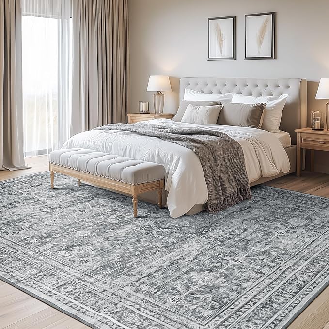 Lofus 6x9 Area Rug for Living Room,Grey Washable Area Rugs with Non-Slip Backing,Soft Neutral Carpets for Bedroom Dining Room Home Office Indoor Nursery