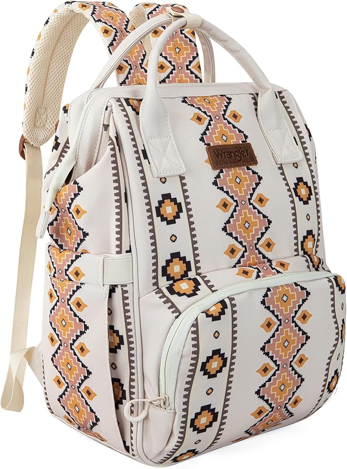 Wrangler Aztec Backpack Organized Daypack Travel Baby Bag with Stroller Strap and Side Bottle Pockets