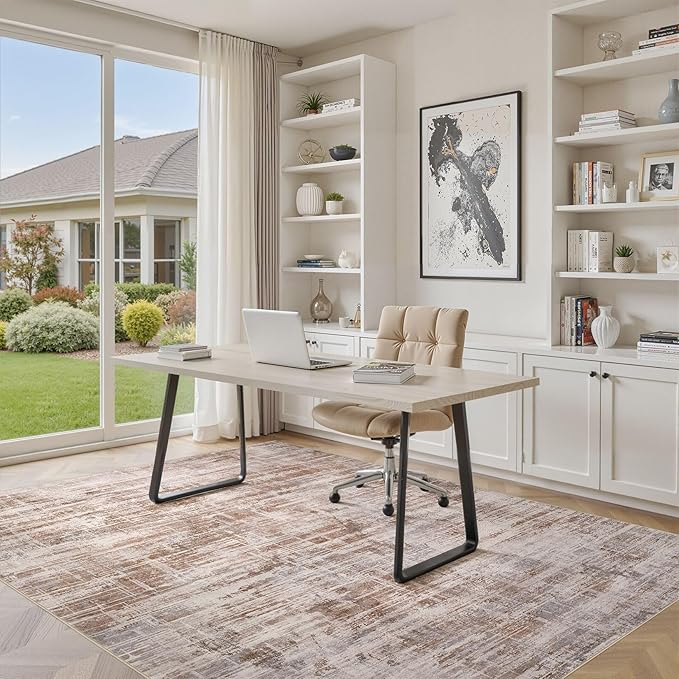 Area Rug for Living Room: 10x12 Washable Neutral Abstract Modern Soft Rugs Non Slip Indoor Floor Stain Resistant Large Carpet for Bedroom Dining Room Office Nursery - Red Brown