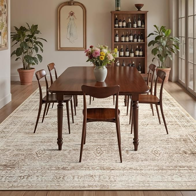 Lofus 9x12 Area Rug for Living Room,Beige Washable Large Rugs with Non-Slip Backing,Soft Neutral Carpets for Bedroom Dining Room Home Office Indoor Nursery
