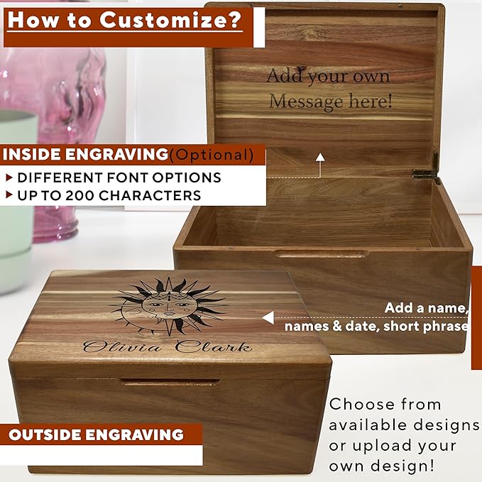 Witch Box for Crystals Personalized - Tarot Card Holder Engraved Keepsake Witchcraft Accessories, Tarot Themed Gifts Storage for Crystals and Stones Apothecary Boxes, Wiccan Supply Box 11.5x8.5x5.5 in