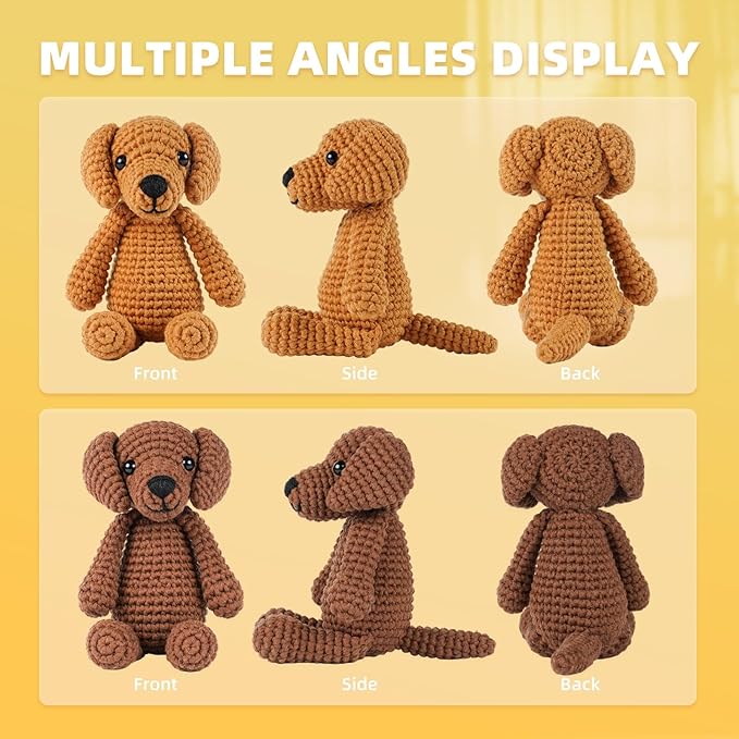 MOREJMTT Crochet Kit for Beginners, Learn to Crochet, Include Easy Knitting Soft Yarn, Step-by-Step Video Tutorial, Hook, Holiday Birthday Gift for Adults and Kids(2 Pack Golden Retriever)