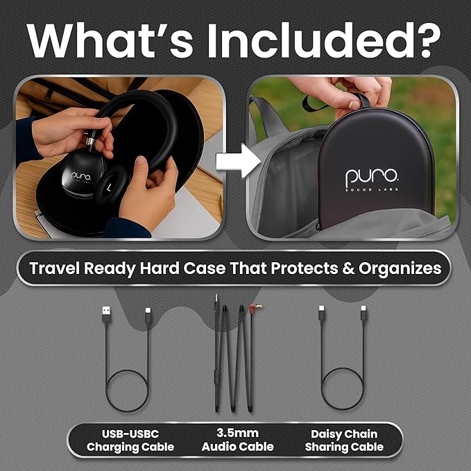 Puro Sound Labs PuroQuiet Plus Kids Noise Cancelling Headphones, Bluetooth Kids On Ear Headphones with Mic, Lightweight On-Ear Design, Studio-Grade Sound (Black)