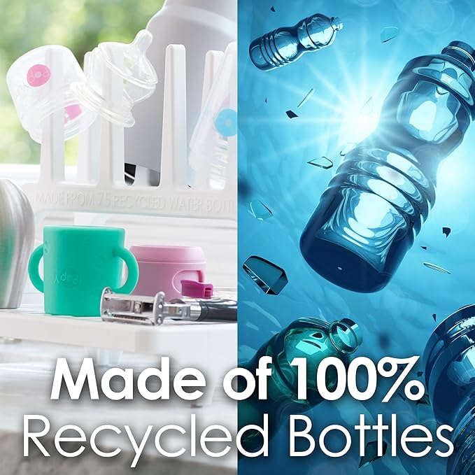 PopYum Seattle Gray Space Saving Drying Rack from 100% Recycled Bottles, countertop for Baby Bottle, Plastic Bags, Cups, Glass, tumblers, Compact