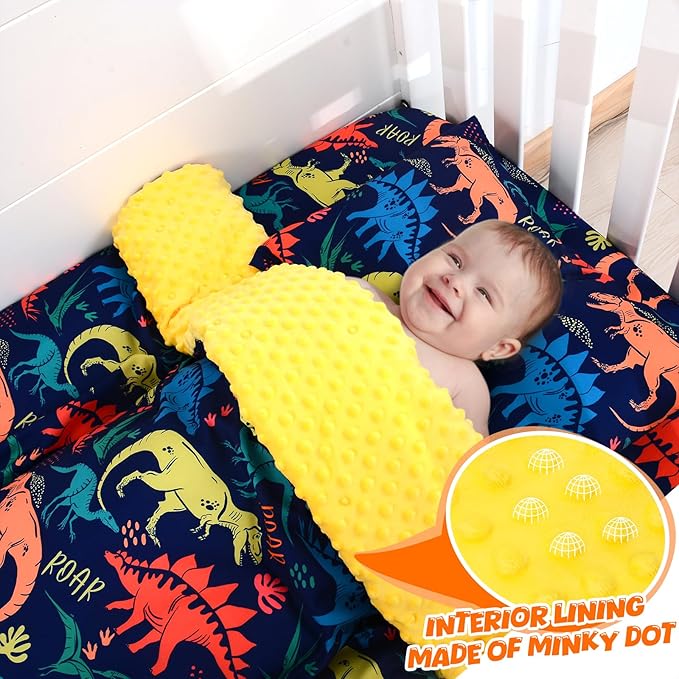 Cloele Crib Bedding Set for Boys,3 Piece Dinosaur Crib Bedding Set,Include Soft Baby Comforter,Breathable Fitted Sheet & Pillowcase,Navy Blue Nursery Baby Bedding for Boys