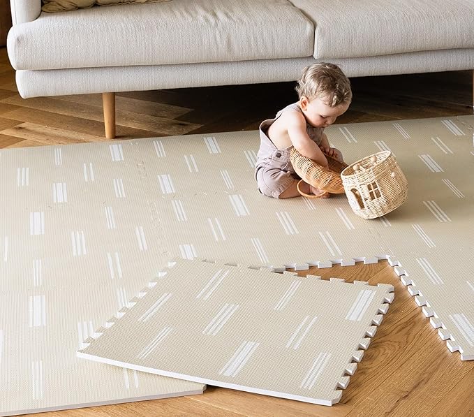Lillefolk Baby Play Mat for Floor – 4x6ft Old White| Soft Non Toxic Premium EVA Foam Tiles for Tummy Time, Crawling & Playroom – Waterproof Interlocking Floor Mat for Babies & Toddlers (6 Tiles)