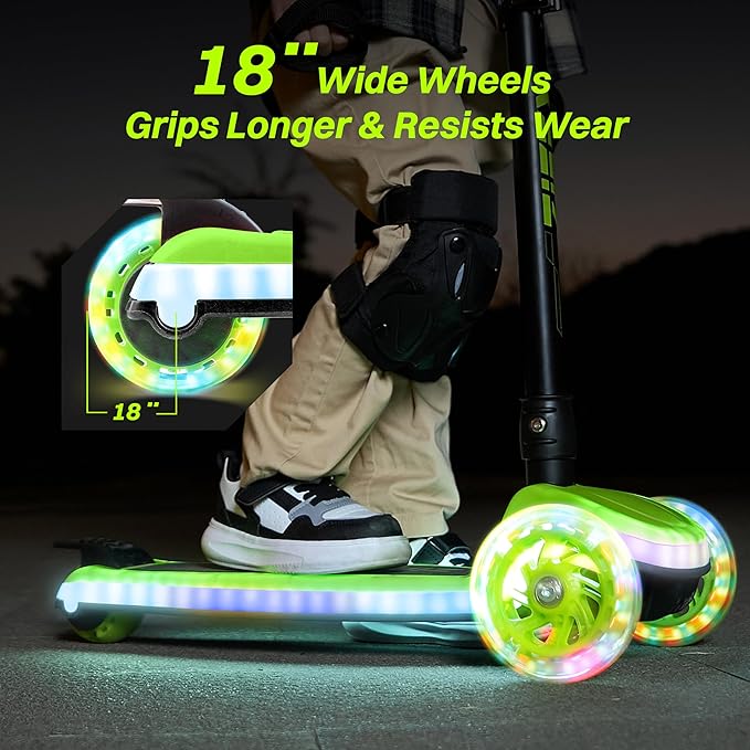 ZIFFY 3-Wheel Light-Up Kids Scooter, Kids Balance Scooter for Boys Girls with 20 Dynamic LED Lights, 4 Adjustable Height, Lean-to-Steer Design with Anti-Slip Wide Surface for Stability - Up to 110LBS