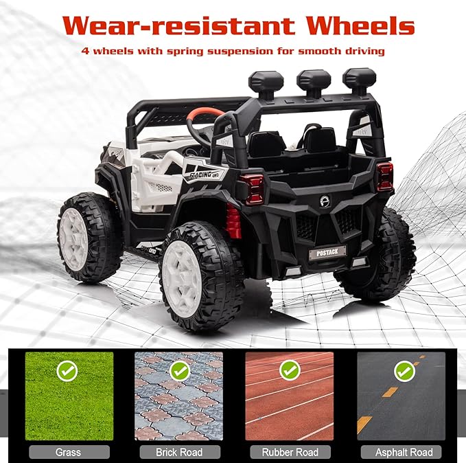 24V Ride On Car for Kids, 4x4 Kids Electric Car with Remote Control Off Road, Children Car with Bluetooth 3 Speeds LED Lights Storage Trunk,White