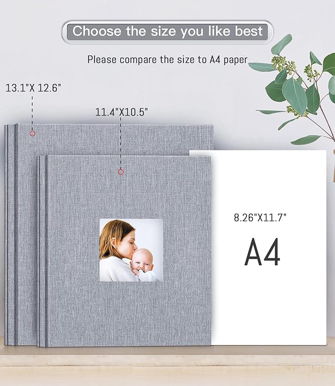 popotop Photo Album Self Adhesive with Picture Display Window,60 Pages DIY Scrapbooking Supplies Kit for 4x6 10x12 Picture,Linen Cover Memory Book for Baby Wedding, with Scraper and Metallic Pen