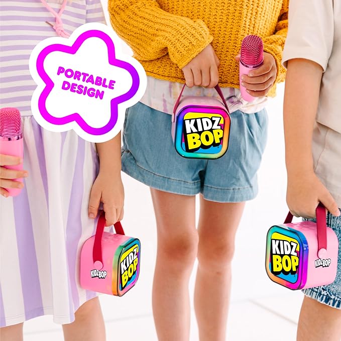 Move2Play, Kidz Bop Mini Karaoke Machine for Kids | Official Kidz Bop Merchandise | 2 Microphones | Connect with Bluetooth | 3, 4, 5, 6, 7+ Year Old Gift | Toy for Girls, Boys, & Toddler