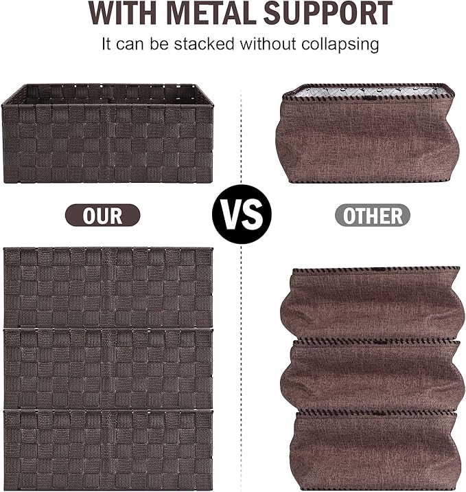 Woven Storage Baskets, Storage Bins, Cube Basket Container Baskets Storage Boxes Organizers for Clothes /Shelves/ Closet, Set of 6 (Brown)