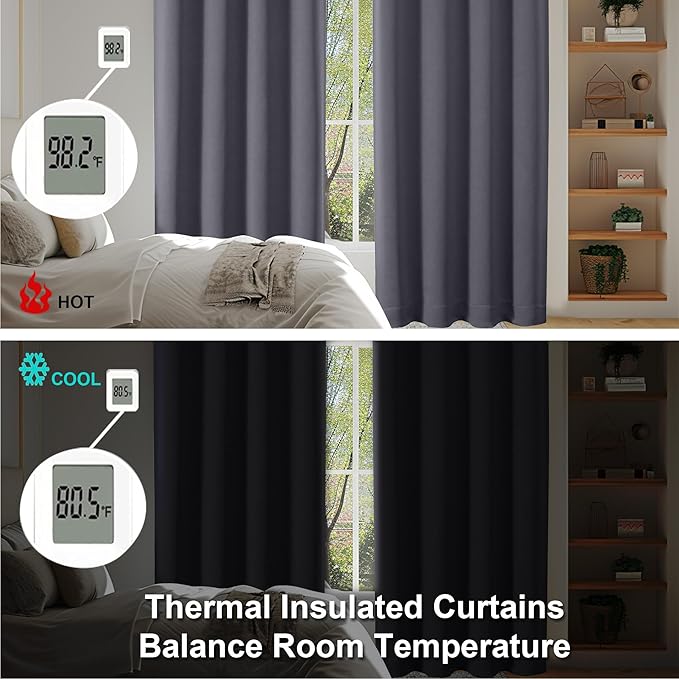 Simplebrand Ava Grey Short Blackout Curtains for Bedroom 54 Inches Long 2 Panels Set, Solid Thermal Insulated, Energy Saving Window Treatment Curtains Blackout Drapes, W40 x L54 Inch, Grey
