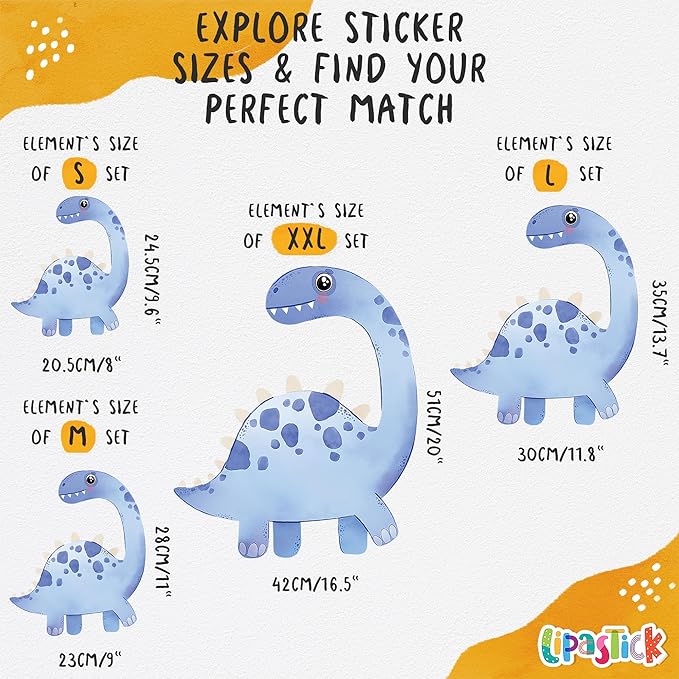 Dinosaur Wall Decals by Lipastick - Peel and Stick Palm Tree Dino Jurassic-Themed Stickers for Baby Nursery, Kids Room, Toddler Bedroom, Playroom, Daycare, Classroom Decor -S Size