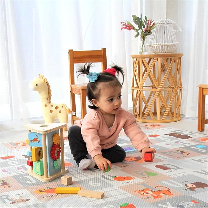 Cushmat Stylish Reversible Foam Play Mat (Large, Tropical Safari - Crystals Char) - Soft, Waterproof, Durable Play mat for Infants, Babies, Toddler, Kids & Grownup - 6.5ft x 4.5ft