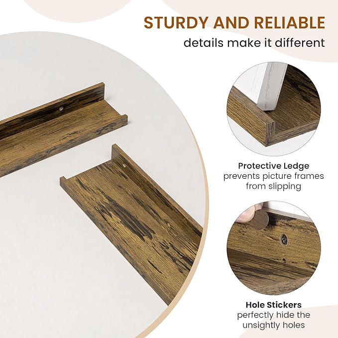 Axeman Picture Ledge Shelf, Floating Shelves for Wall Storage Set of 6, 36 inch Floating Wall Mounted Shelves, Wall Shelves with Lip for Living Room, Bedroom, Nursery, Bathroom, Kitchen, Rustic Brown