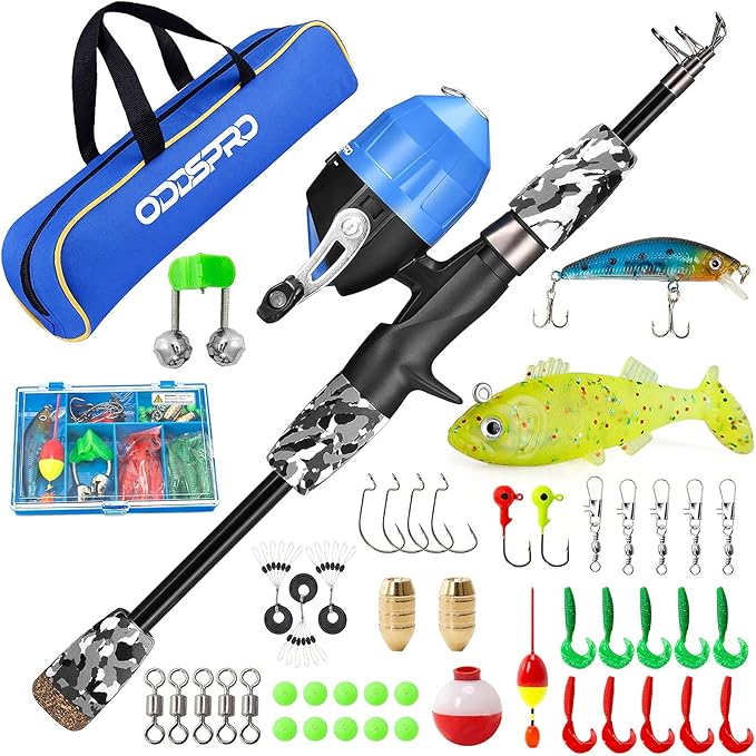 ODDSPRO Kids Fishing Pole Pink, Portable Telescopic Fishing Rod and Reel Combo Kit - with Spincast Fishing Reel Tackle Box for Girls, Youth