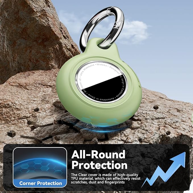 Upgrade Waterproof 2 Pack Airtags Holder with Apple Airtags Keychain, Hard PC Air Tag Case, Anti-Scratch & Shock Air tag Holder, Men's Women's Keyrings & Keychains-Black+Light Green