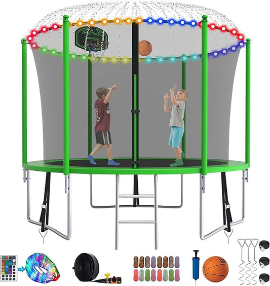 SKYUP Tranpoline 1500LBS 16 15 14 12 10 8 FT Tranpoline for 7-10 Kids and Adults, Windproof Outdoor Tranpoline with Enclosure Net, Basketball Hoop, Easy to Install & Last Long - ASTM Approved