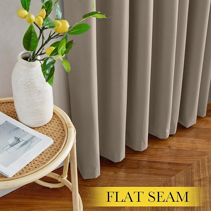 NICETOWN 100% Full Blackout Portable Curtains for Bedroom, Grommet Lightweight Travel Black Out Shades Window Treatments Thermal Curtains for Laundry/Kitchen, Tan, W52 x L63, 2 Panels