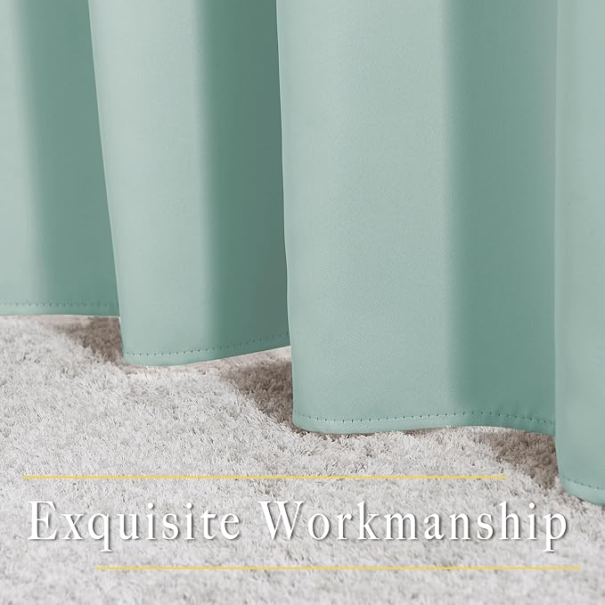 NICETOWN Insulated Curtains Blackout Draperies - Window Treatment Seafoam Green Blackout Eyelet Top Curtains/Panels for Bedroom/Living Room Window, 95 inches Long, 2 Panel Set