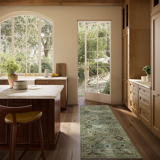 Washable Runners for Hallways Kitchen Rugs: 2'x6' Runner Rug Stain Resistant Non Slip Low Pile Soft Carpet Runners for Hallways Bedroom Kitchen Entryway Indoor Laundry Room Farmhouse