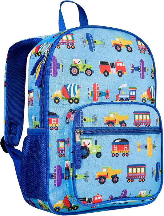 Wildkin ECO rPET Kids Backpack – Recycled, Padded, Adjustable for School & Travel – Trains, Planes & Trucks