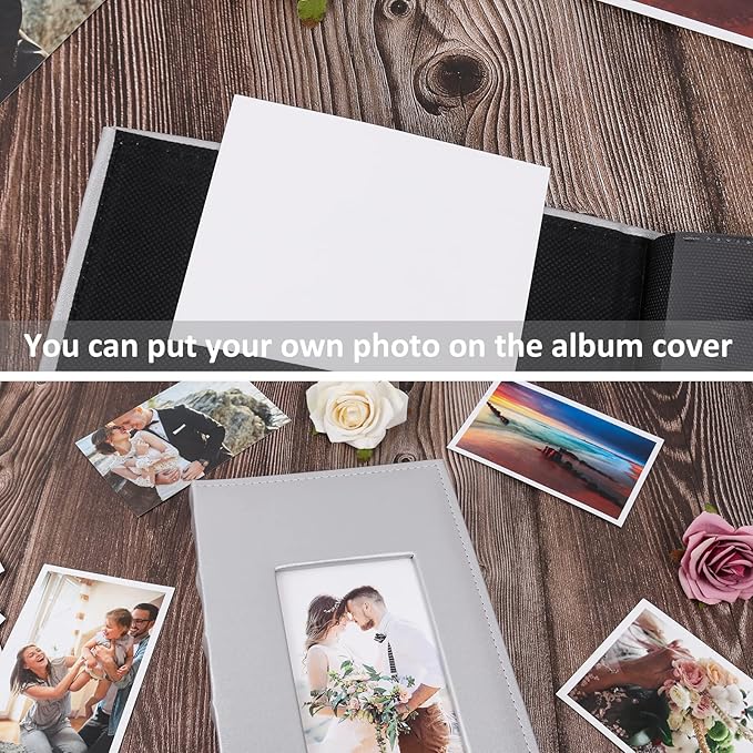 RECUTMS Photo Albums 4x6 Hold 300 Photos Black Pages PU Leather Pocket Album Small Photo Album 4x6 Picture Book for Christmas Gift Wedding Birthday Family Anniversary Baby albums (Silver)