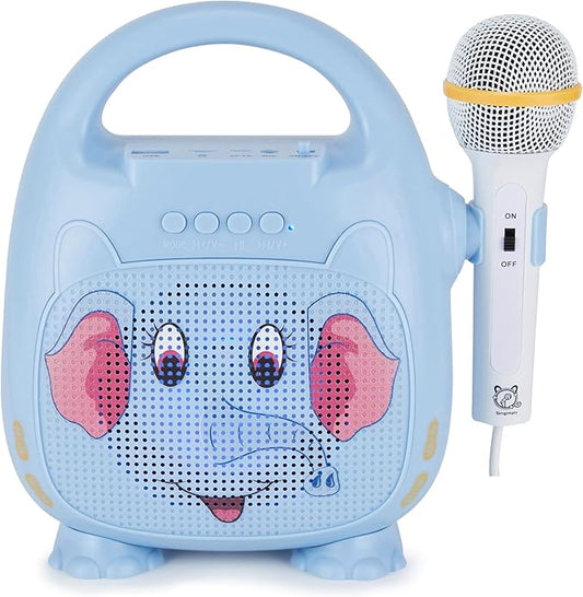Singimals Kids Karaoke Speaker with Microphone - Unleash Your Child's Inner Superstar, Bluetooth v5.1, 12H Playtime, 5W Speaker, Multicolor LED Lighting, Elliot The Elephant