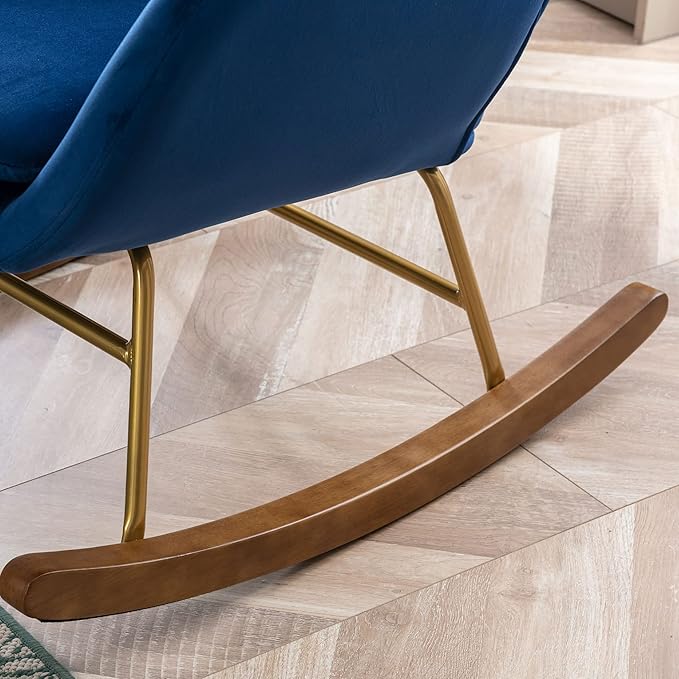 Velvet Rocking Accent Chair Upholstered Nursery Glider Rocker for Baby/Kids Comfy Nursing Lounge Side Chair for Living Room Bedroom, Blue