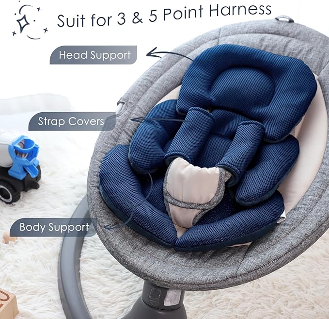 Infant Car Seat Insert for Newborn Girls Boys, Summer Mesh Baby Carseat Head Support with Strap Pads, Soft Reversible Baby Car Seat Insert Cushion Pad for Car Seat, Stroller, Bouncer, Swing, Blue
