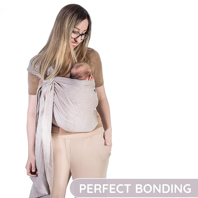 Baby Sling Carrier – Breathable 100% Cotton Wrap for Infant Support, Ring Sling Baby Carrier – Adjustable Muslin Fabric, Soft Chest Hold for Travel (Sand)