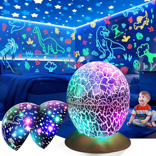 Dinosaur Toys for Kids Age 3-12: Wired Dinosaurs Egg Night Light Gifts for Boys 4 5 6 7 8 9 Year Old 2-in-1 Dino & Star Projector with 360° Rotation Timer for Boy Ages 3-5 Birthday Easter Gifts Decor