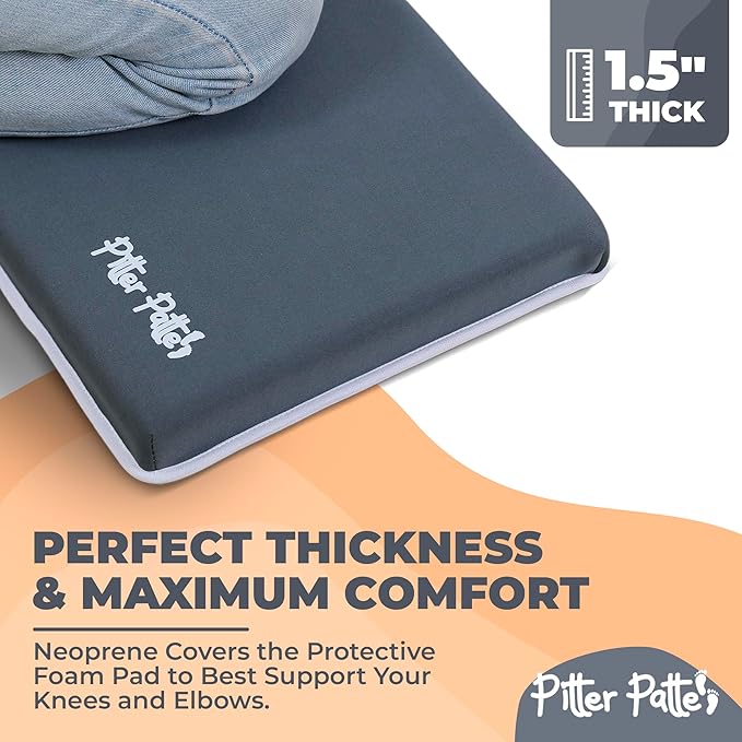 Baby Bath Kneeler and Elbow Rest Pad Set Made of Neoprene & Foam - Non Slip Cushioned Bath Kneeling Pad for Bathing Baby with XL Compartments for Bath Toy Storage for Tub