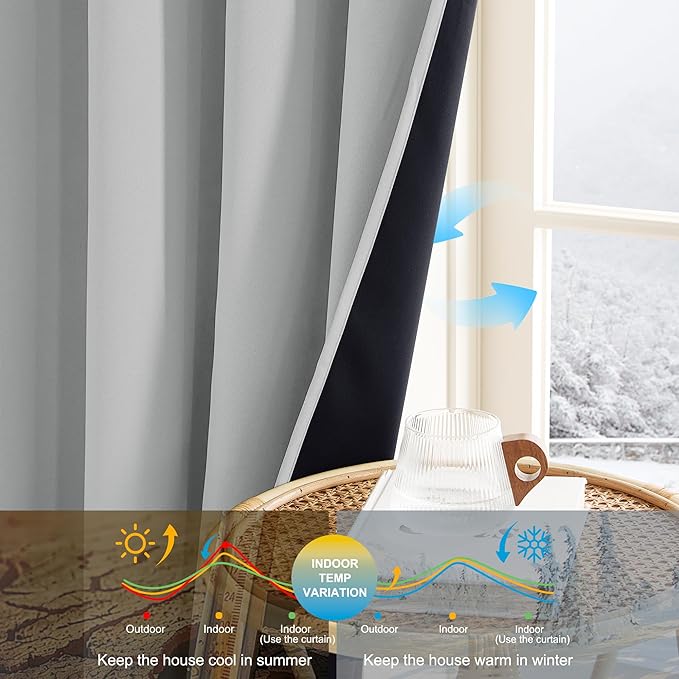 NICETOWN Plylux Blackout Curtains Thermal Insulated Window Treatment Panels Room Darkening Blackout Drapes for Living Room Grommet Bedroom Draperies, 52 x 84 Inch, Silver Grey, 2 Panels