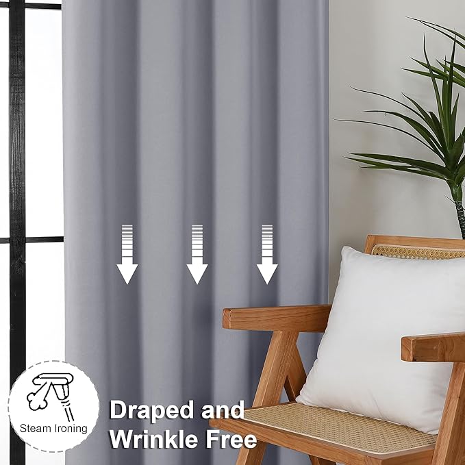 Simplebrand Ava Silver Grey Short 36 Inches Blackout Curtain 2 Panels Set, Half Window Rod Pocket Privacy Curtain Tiers for Kitchen, Curtains Blackout for Bathroom Shades, W40 x L36 Inch, Silver Grey