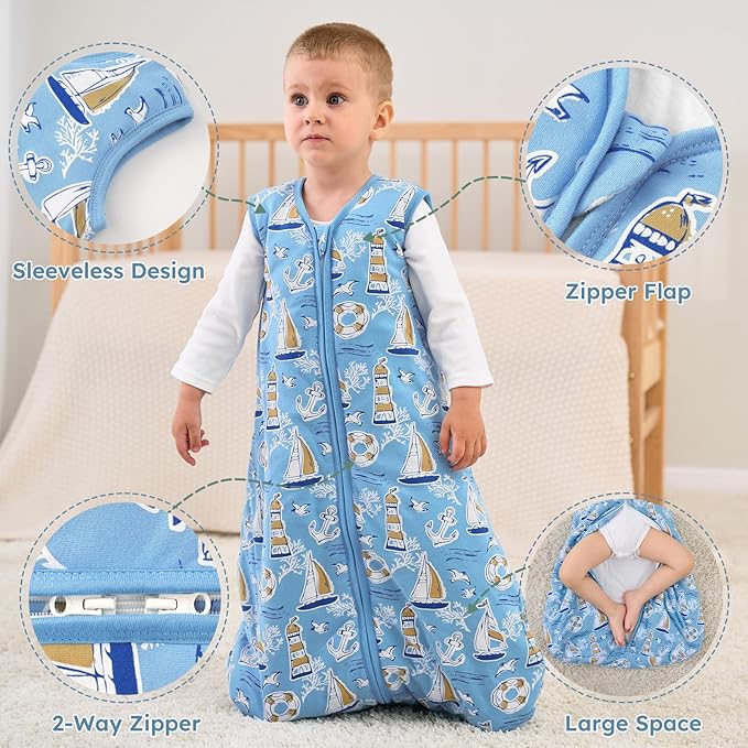 Yoofoss Baby Sleep Sack 12-18 Months, 1.5 Tog Baby Wearable Blanket with 2-Way Zipper, 100% Cotton Organic Fabric Winter Infant Sleeping Sack, Warm Soft Comfy