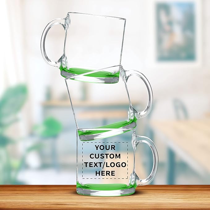 Libbey Clear Glass Coffee Mugs 13 oz. Set of 10, Bulk Pack - Perfect for Coffee, Tea, Espresso, Hot Cocoa, Other Beverages - Green Bottom