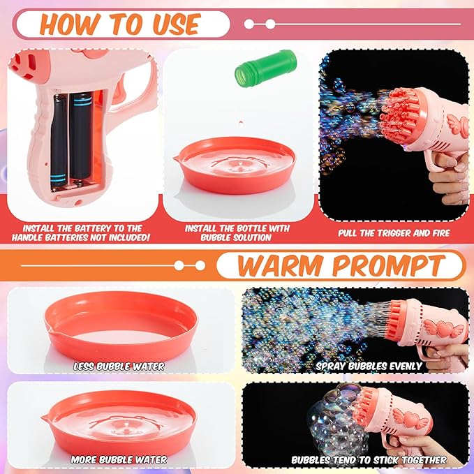 ShinyRelief 4 Pack Wedding Bubble Guns 32 Holes with Light, 4 Bottles Solution, Romantic Bubble Maker for Outdoor Ceremony, Wedding Party Favors, Photo Props, Reception Entertainment(Pink)