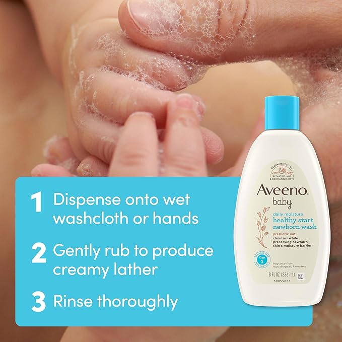 Aveeno Baby Healthy Start Nourishing Newborn Wash, Hypoallergenic Baby Body Wash with Prebiotic Oat Gently Cleanses Delicate Newborn Skin, Fragrance-Free, Tear-Free, Paraben-Free, 8 fl. oz