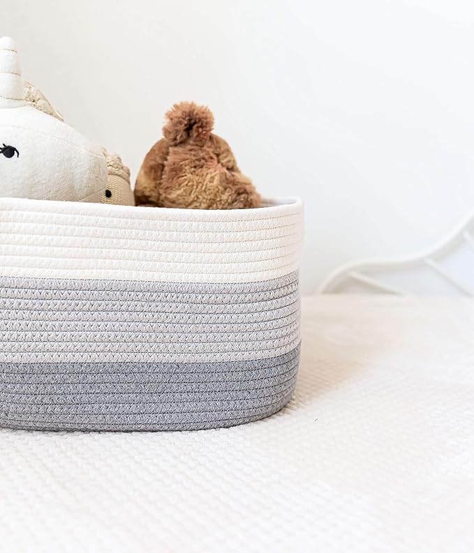 OrganiHaus Set of 3 Grey Woven Baskets for Organizing, Cotton Rope Basket for Decor, Shoe Basket Organizers & Storage, Decorative Storage Baskets & Bins, Cute Storage Basket for Toys & Cloths