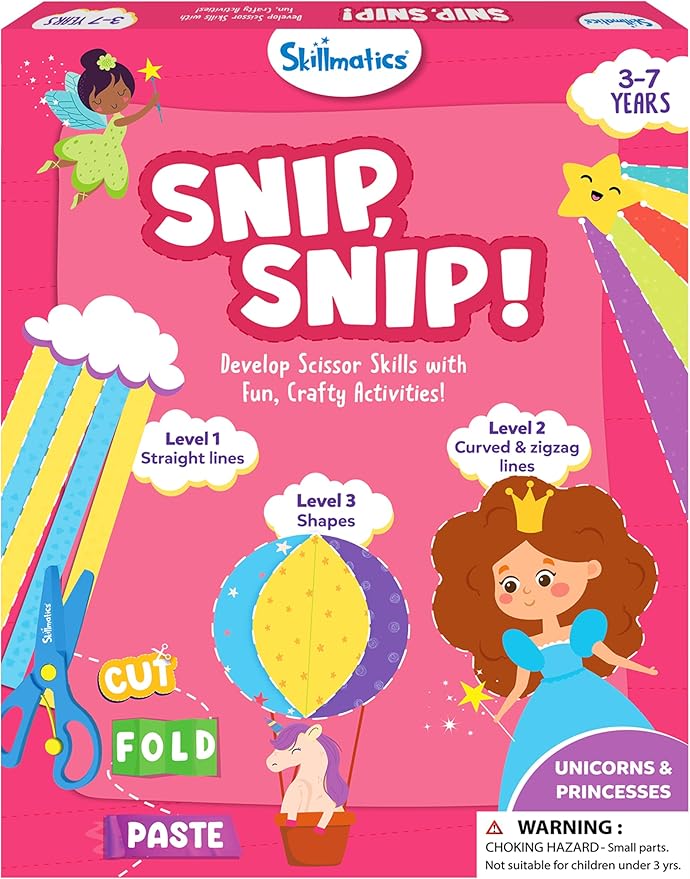 Skillmatics Scissor Skills Activity Book - Snip Snip, 25 Fun Cutting & Creative Activities for Preschoolers, 2 Child-Safe Scissors, Fine Motor Skills Craft Kit, Gifts for Kids Ages 3, 4, 5, 6, 7