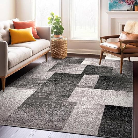 Rugshop Modern Distressed Boxes Area Rug 5' x 7' Gray