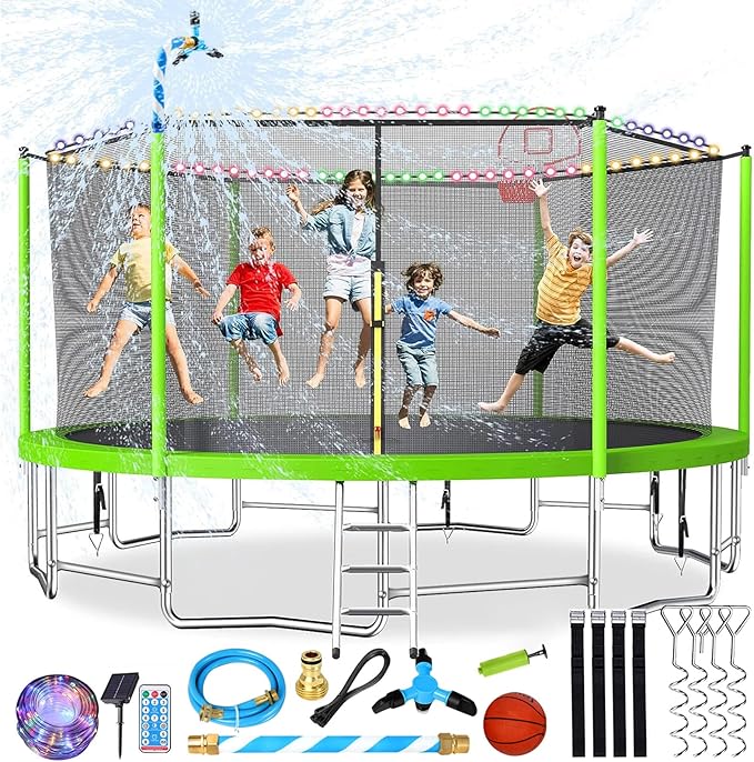 Upgraded 16FT 15FT 14FT 12FT 10FT 8FT Trampoline Outdoor with Basketball Hoop and Net, Capacity for 4-6 Kids and Adults
