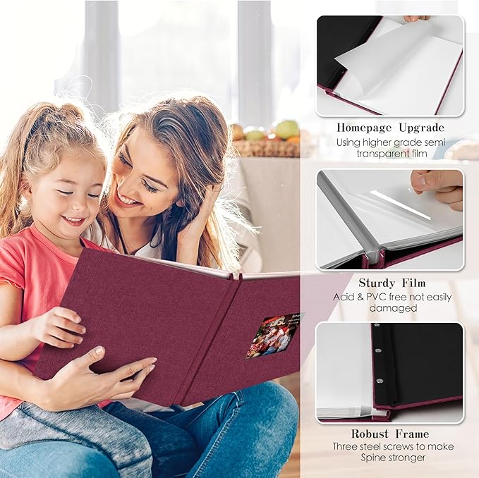 Spbapr Large Photo Album Self Adhesive Linen cover DIY Magnetic Scrapbook album with A Metal Pen Hold 4x6 5x7 6x8 8x10 10x12 Pictures 13.2"x12.8"60pages