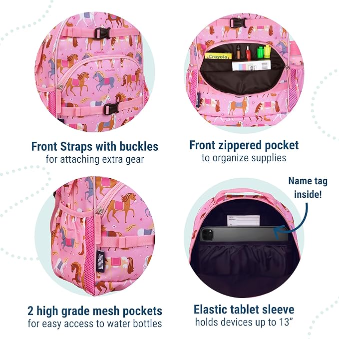 Wildkin ECO rPET 15-inch Kids Backpack – Sustainable, Padded, Adjustable – Horses