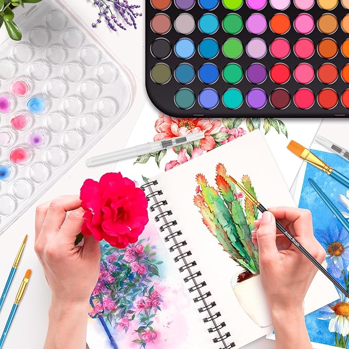 Taotree Watercolor Paint Set, 48 Colors Watercolors Kit Water Colors with 10 Paint Brushes, Brush Pens, Palette, Drawing Pad, Painting Supplies, Christmas Gifts for Teen Girls Boys Kids Adults Artist